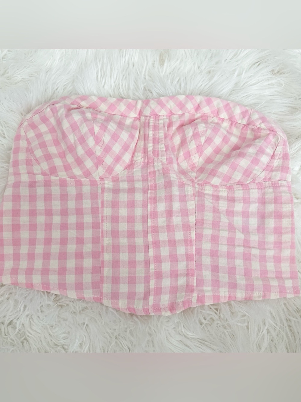 Free people Pink Gingham Strapless Bustier Top